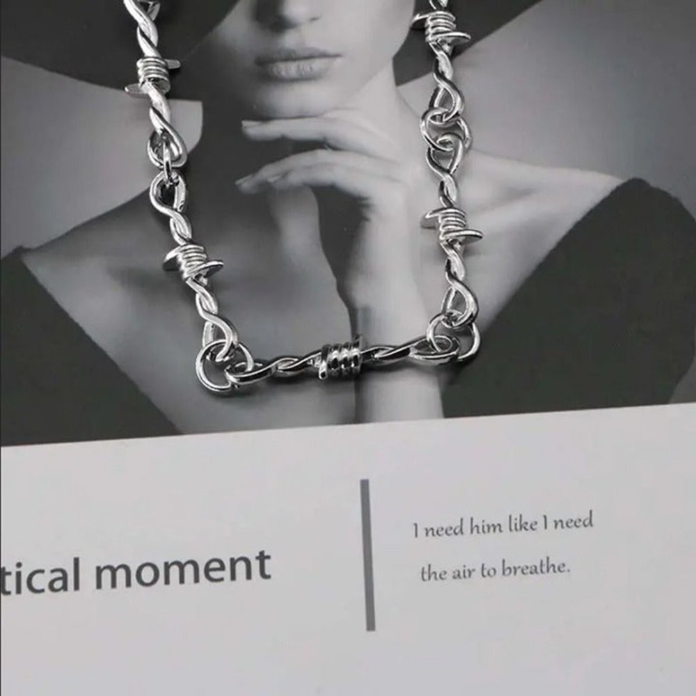 20" Womens 18K White Gold Barbed Wire Chain Necklace Silver Jewelry 18 Karat NEW - Picture 8 of 12